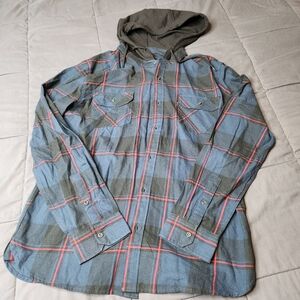 Caliville Hooded Button Down Plaid Shirt